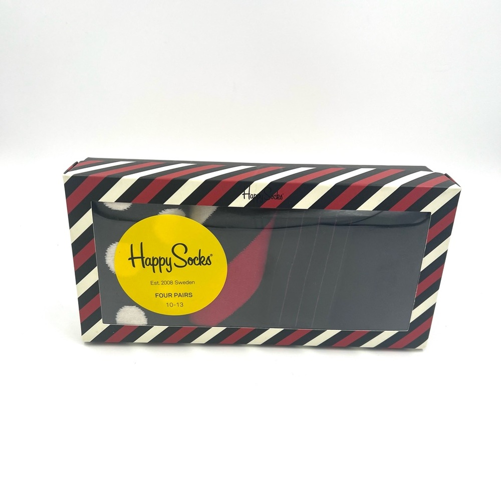 NEW Happy Socks Four Pair Pack (10-13) Red/White/Black Stripe Polka Dots
